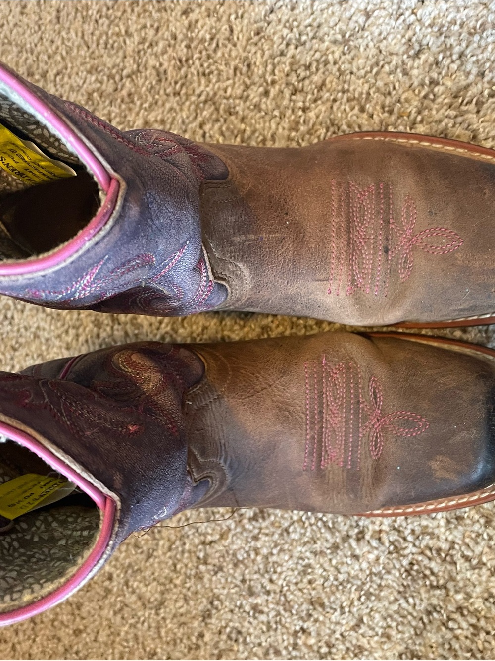 Dan Post Kids Brown Cowboy Boots with Pink Accents/purple